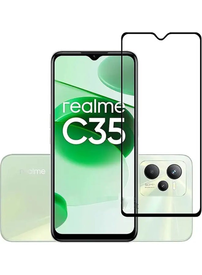 حماية شاشة لجهاز Realme C35، واقي زجاجي مقسى 5D بصلابة 9H، خالي من الفقاعات، واقي شاشة HD واضح لجهاز Realme C35